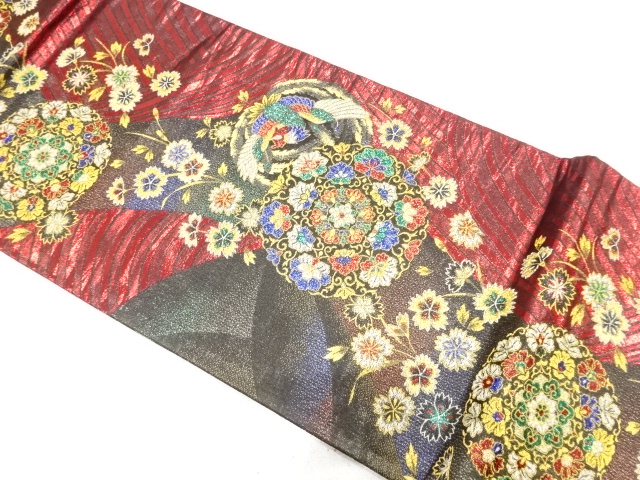 華紋に鳳凰・撫子模様織り出し　振袖用袋帯